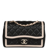 Chanel Small Classic Flap Black and Beige Lambskin Light Gold Hardware
