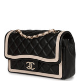Chanel Small Classic Flap Black and Beige Lambskin Light Gold Hardware