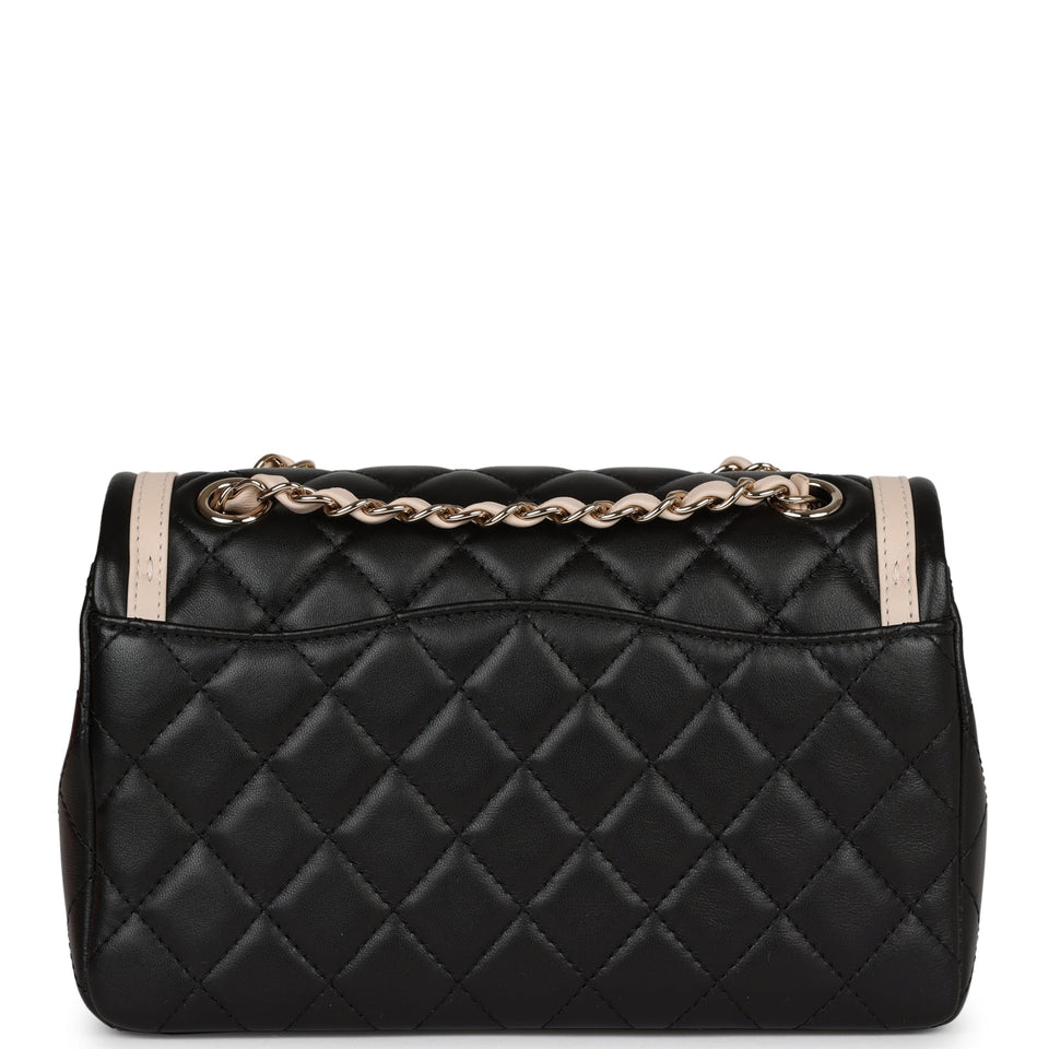 Chanel Small Classic Flap Black and Beige Lambskin Light Gold Hardware