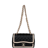 Chanel Small Classic Flap Black and Beige Lambskin Light Gold Hardware