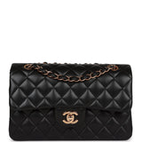 Chanel Small Classic Double Flap Bag Black Lambskin Rose Gold Hardware
