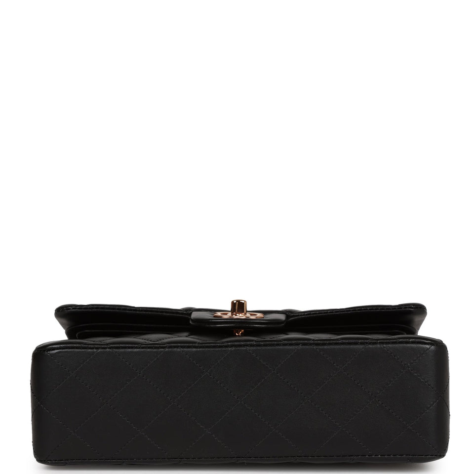Chanel Small Classic Double Flap Bag Black Lambskin Rose Gold Hardware