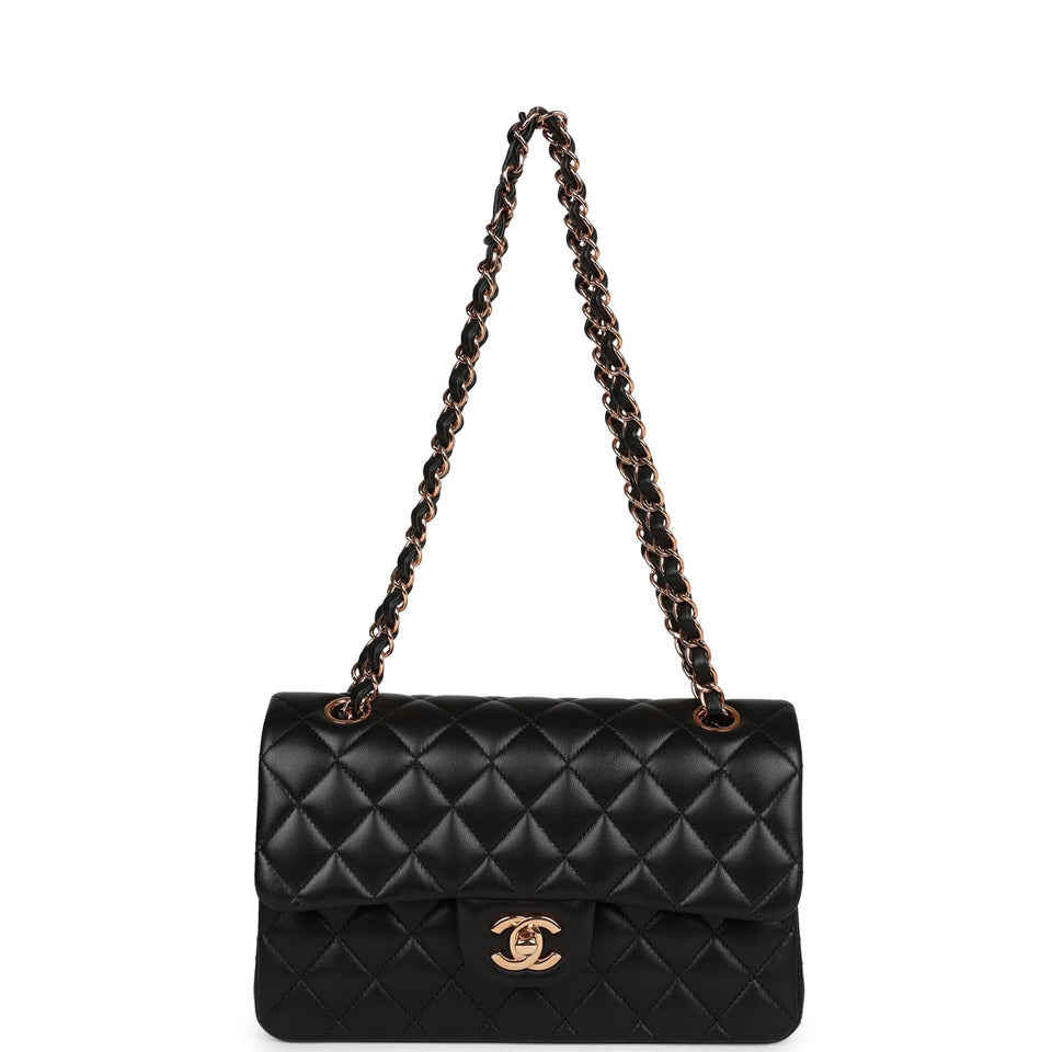 Chanel Small Classic Double Flap Bag Black Lambskin Rose Gold Hardware