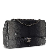 Chanel Small Classic Flap Bag Black and Silver Sequins Silver Hardware