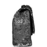 Chanel Small Classic Flap Bag Black and Silver Sequins Silver Hardware