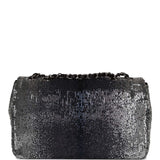 Chanel Small Classic Flap Bag Black and Silver Sequins Silver Hardware