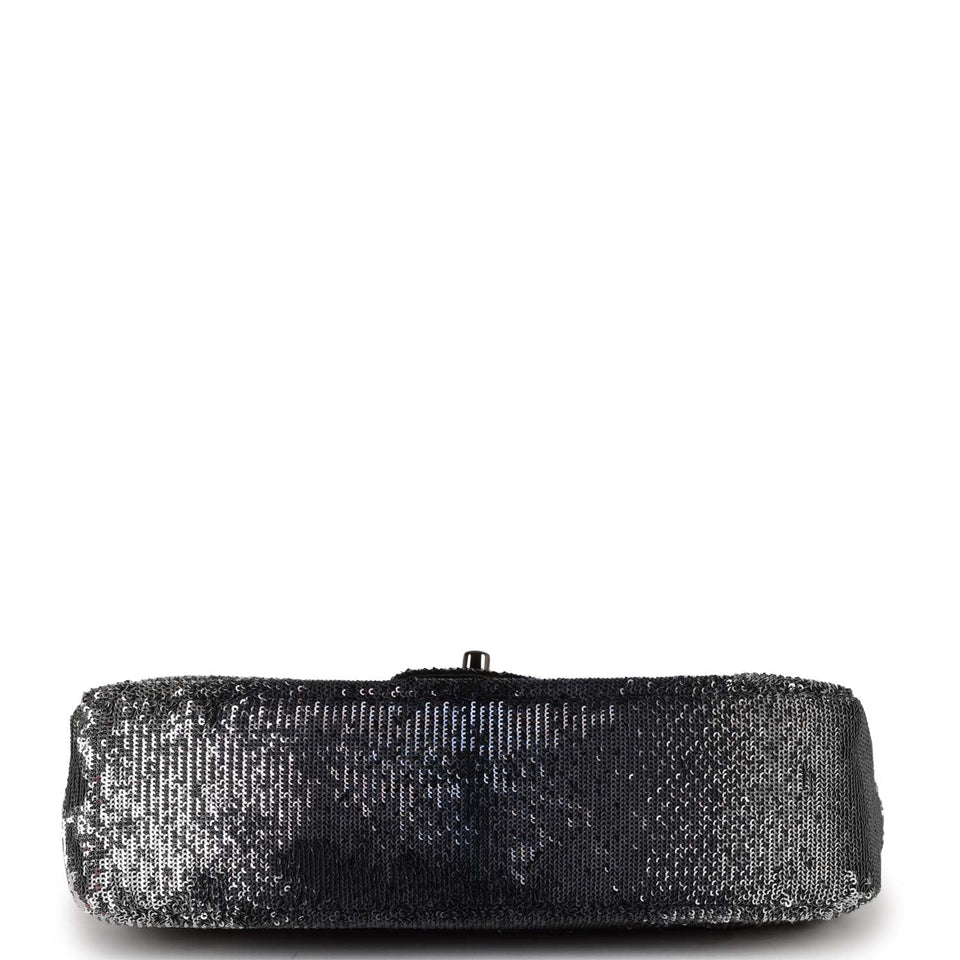 Chanel Small Classic Flap Bag Black and Silver Sequins Silver Hardware