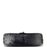 Chanel Small Classic Flap Bag Black and Silver Sequins Silver Hardware