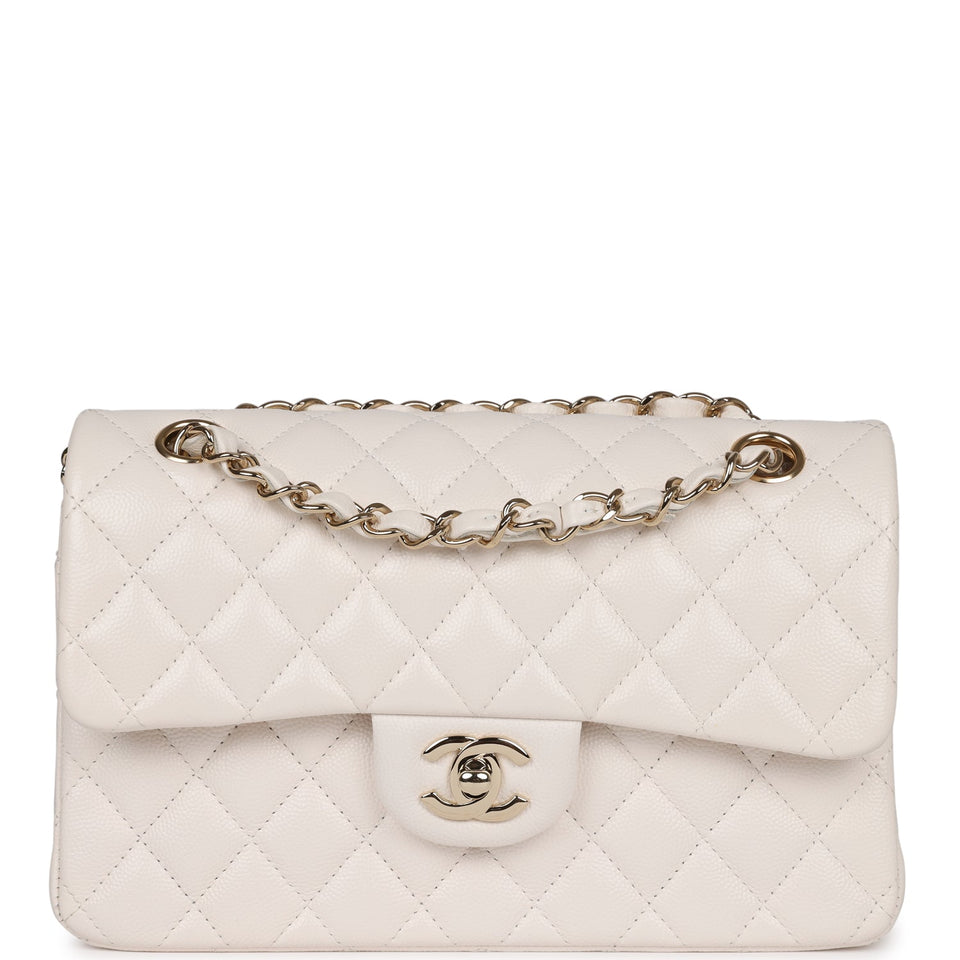 Chanel Small Classic Double Flap White Caviar Light Gold Hardware