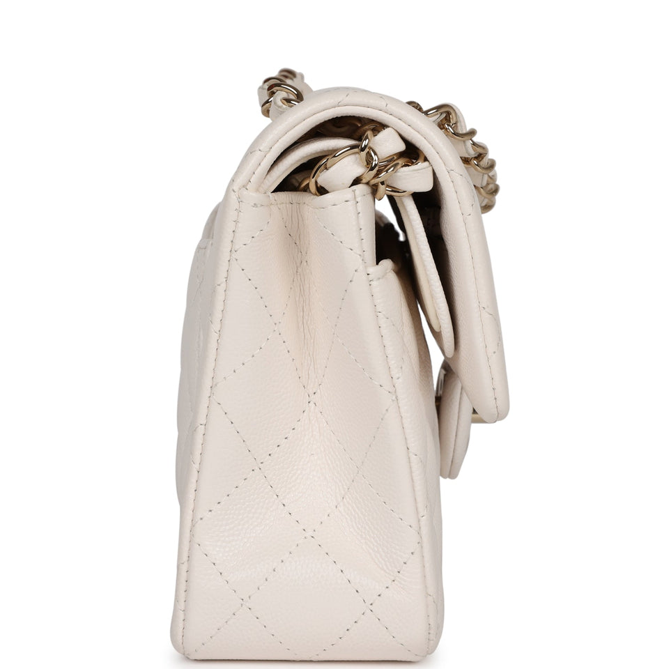 Chanel Small Classic Double Flap White Caviar Light Gold Hardware