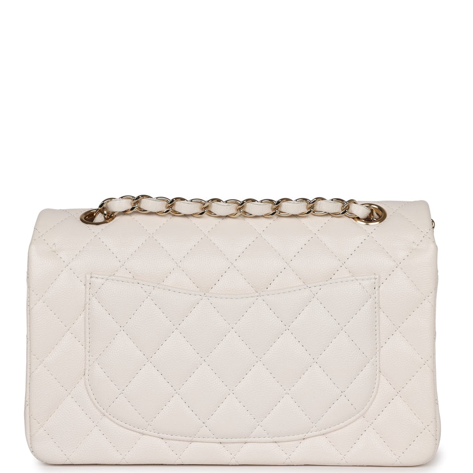 Chanel Small Classic Double Flap White Caviar Light Gold Hardware