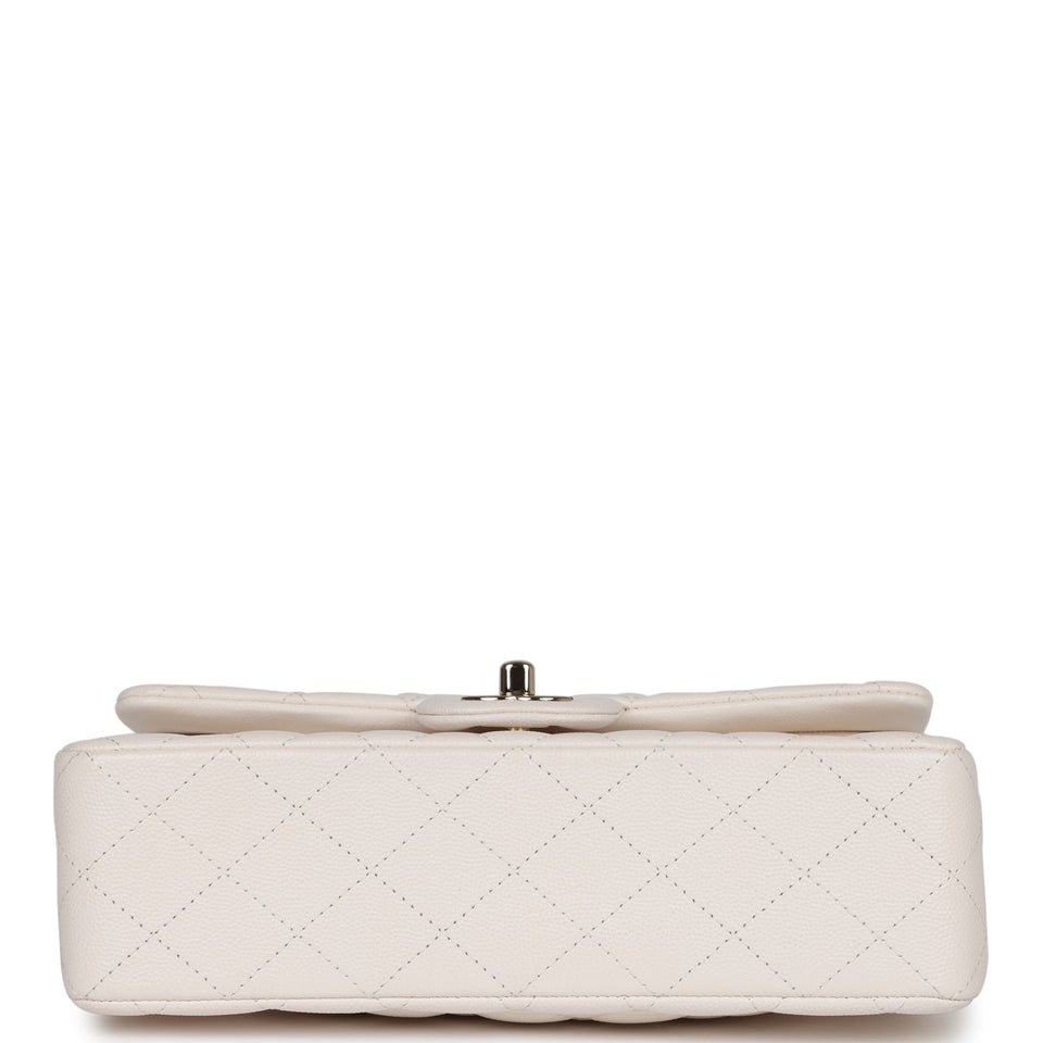 Chanel Small Classic Double Flap White Caviar Light Gold Hardware