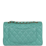 Chanel Small Classic Double Flap Turquoise Iridescent Caviar Light Gold Hardware