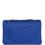 Chanel Small Classic Double Flap Blue Chevron Caviar Gold Hardware