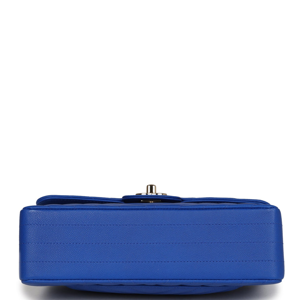 Chanel Small Classic Double Flap Blue Chevron Caviar Gold Hardware
