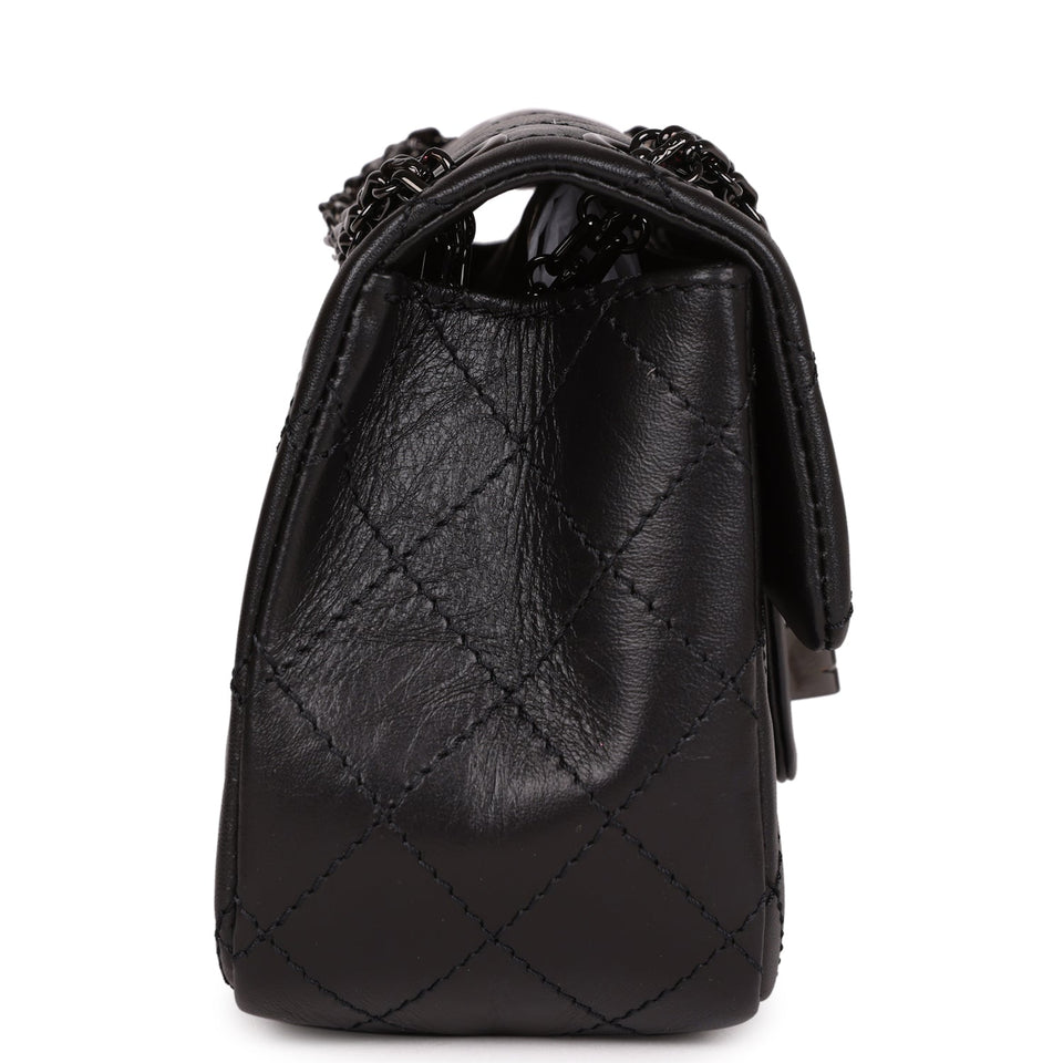 Chanel Mini Reissue 224 2.55 Flap So Black Aged Calfskin Black Hardware