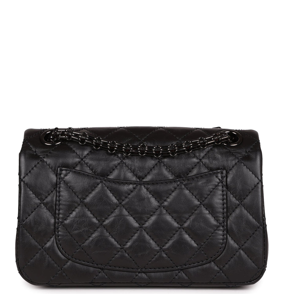 Chanel Mini Reissue 224 2.55 Flap So Black Aged Calfskin Black Hardware