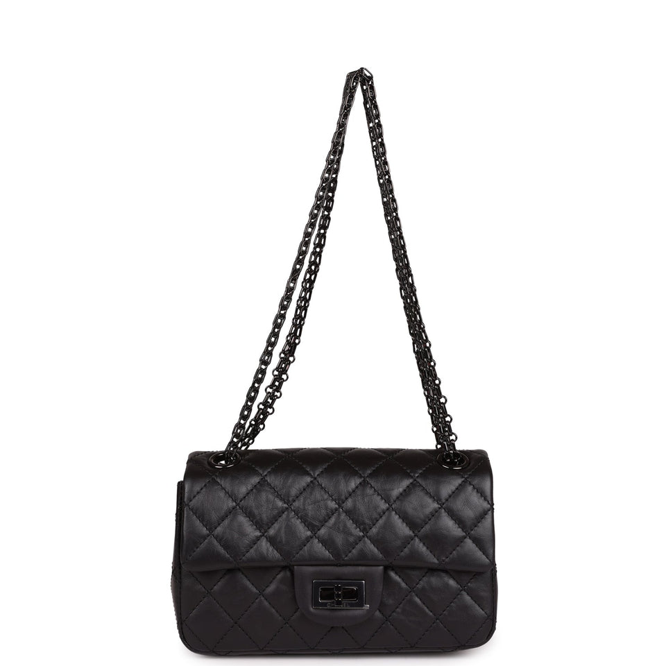 Chanel Mini Reissue 224 2.55 Flap So Black Aged Calfskin Black Hardware