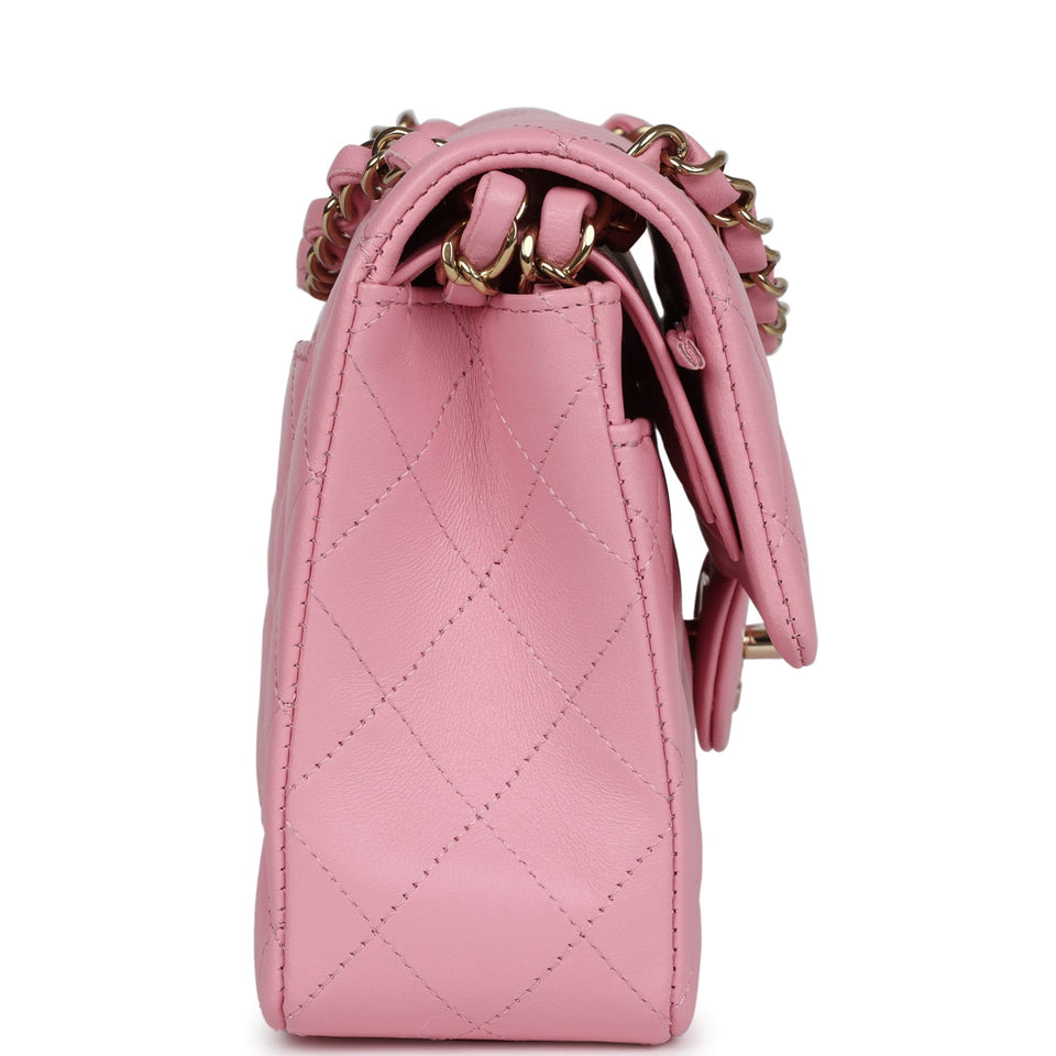 Chanel Small Classic Double Flap Dark Pink Lambskin Light Gold Hardware