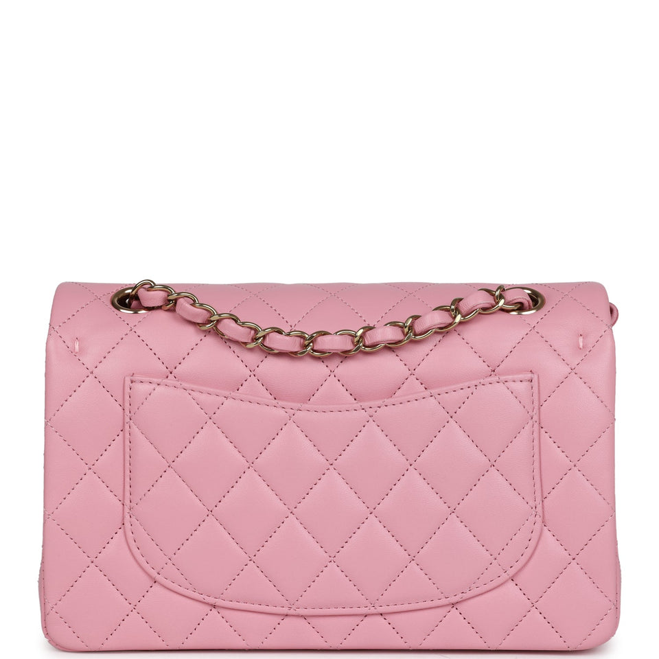 Chanel Small Classic Double Flap Dark Pink Lambskin Light Gold Hardware