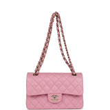 Chanel Small Classic Double Flap Dark Pink Lambskin Light Gold Hardware