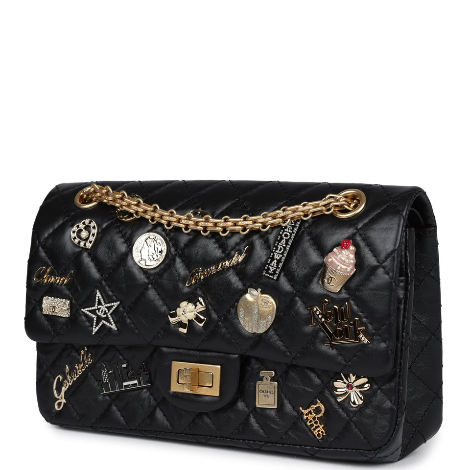 Chanel Small Reissue 225 2.55 Double Flap Lucky Charms Black Aged Calfskin Antique Gold Hardware