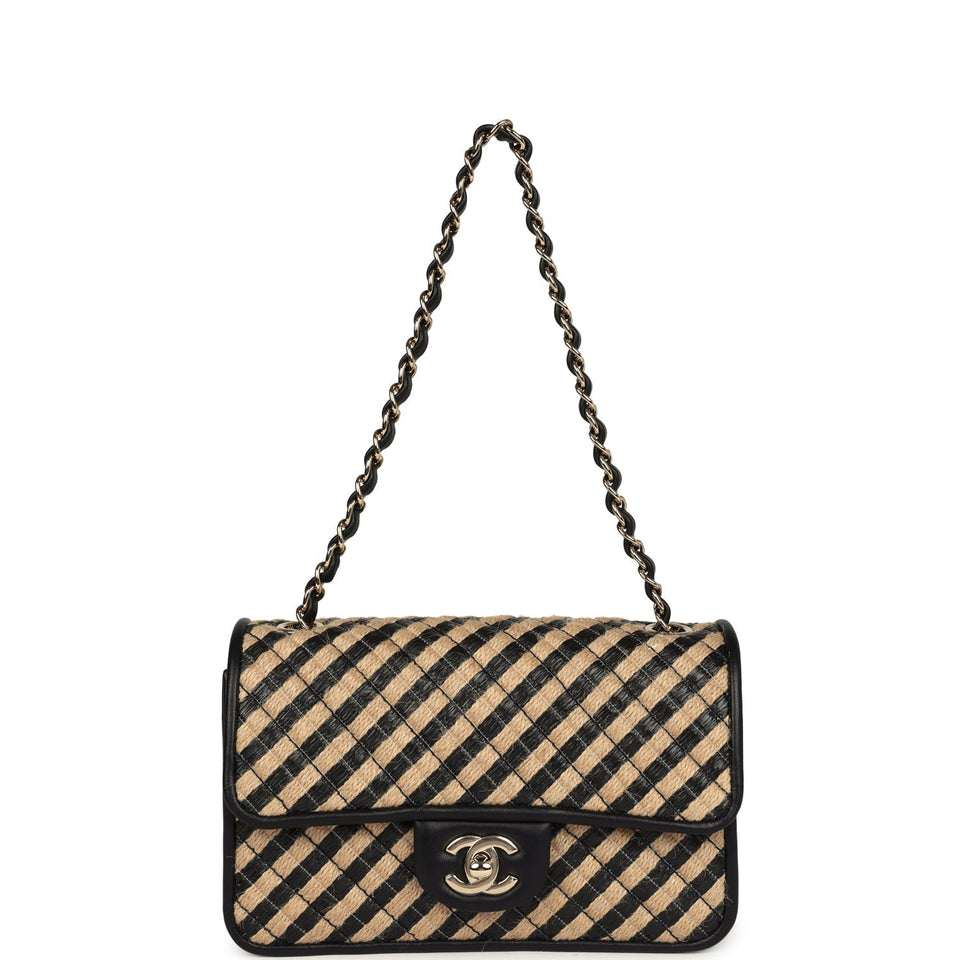 Chanel Small Urban Jungle Flap Beige and Black Stripe Raffia Jute Gold Hardware