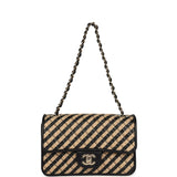 Chanel Small Urban Jungle Flap Beige and Black Stripe Raffia Jute Gold Hardware
