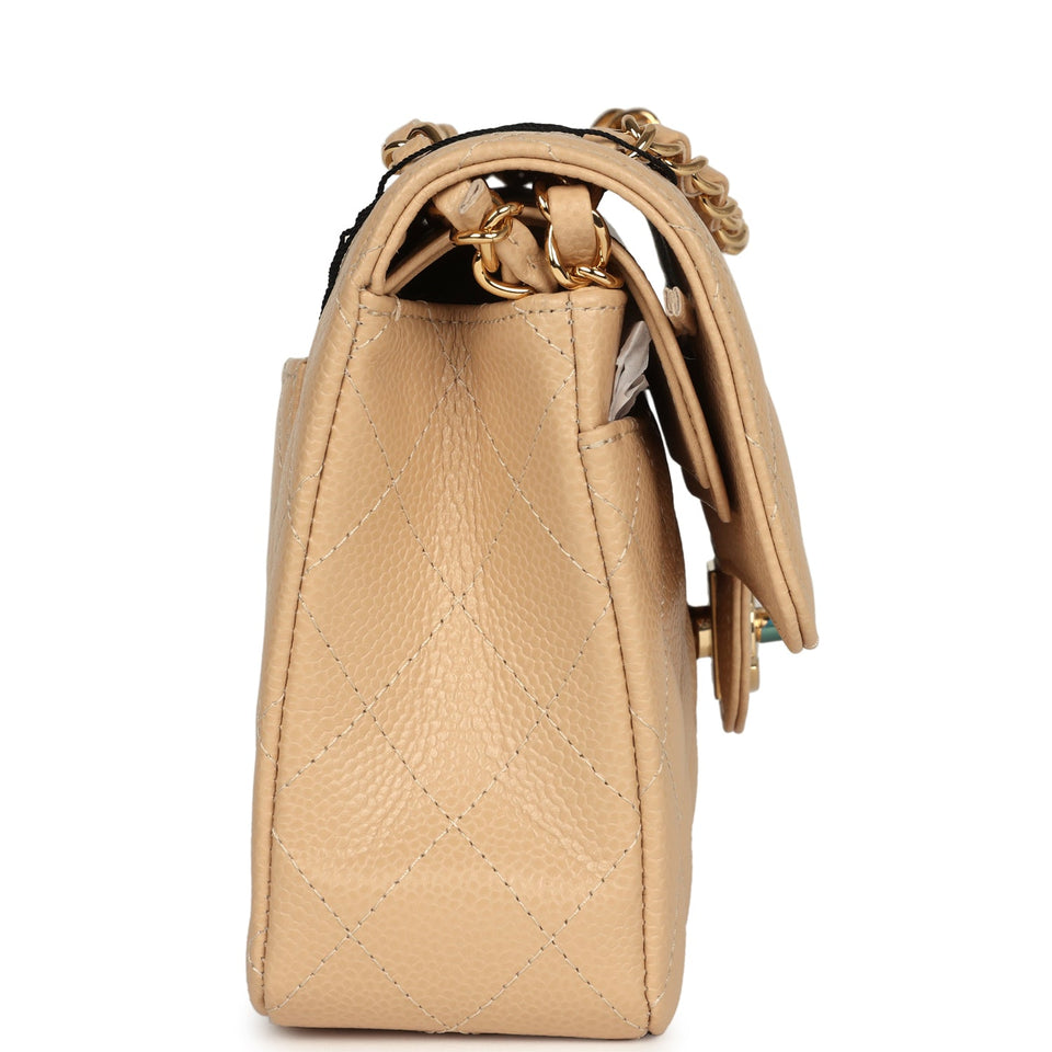 Chanel Small Classic Double Flap Bag Beige Caviar Gold Hardware