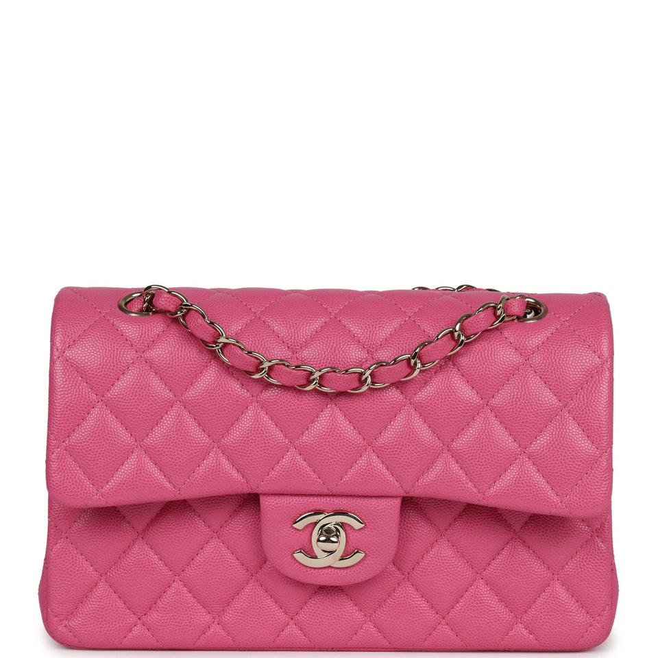 Chanel Small Classic Double Flap Dark Pink Caviar Light Gold Hardware