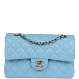Chanel Small Classic Double Flap Bag Light Blue Caviar Gold Hardware