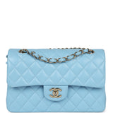 Chanel Small Classic Double Flap Bag Light Blue Caviar Light Gold Hardware