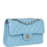 Chanel Small Classic Double Flap Bag Light Blue Caviar Light Gold Hardware