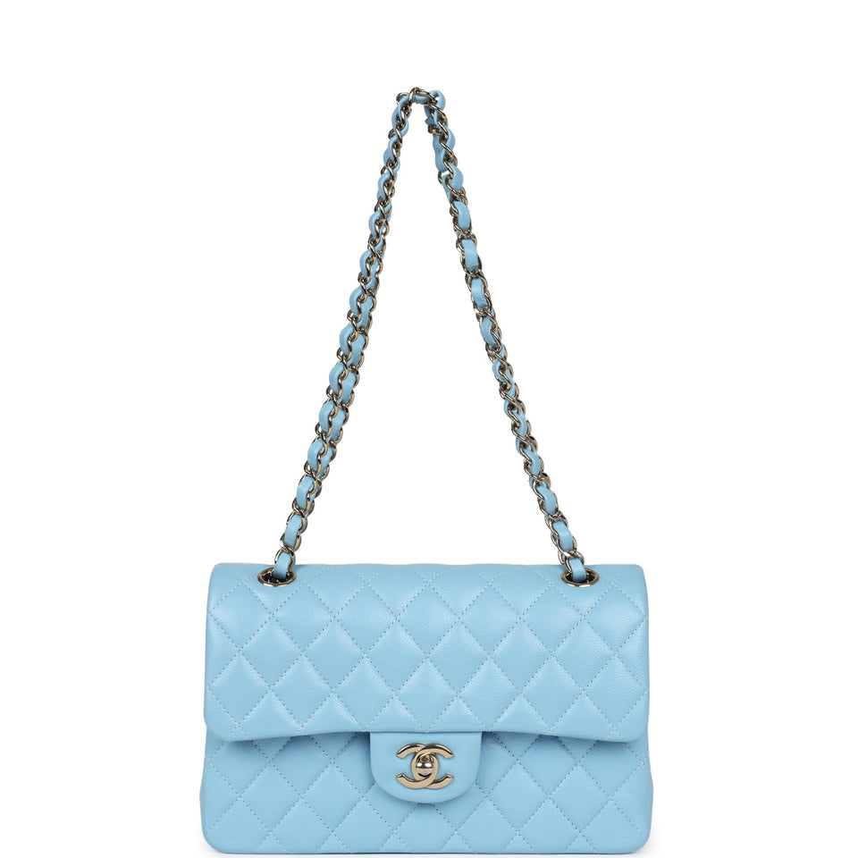 Chanel Small Classic Double Flap Bag Light Blue Caviar Light Gold Hardware