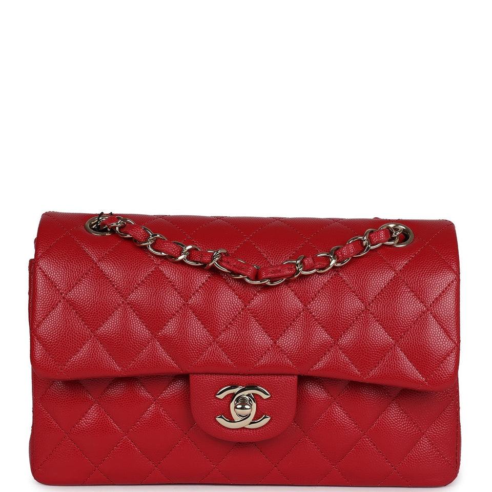 Chanel Small Classic Double Flap Red Caviar Light Gold Hardware