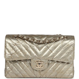 Chanel Small Chevron Double Flap Bag Gold Metallic Patent Aged Calfskin Light Gold Hardware