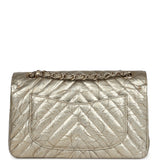 Chanel Small Chevron Double Flap Bag Gold Metallic Patent Aged Calfskin Light Gold Hardware