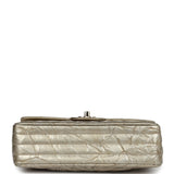 Chanel Small Chevron Double Flap Bag Gold Metallic Patent Aged Calfskin Light Gold Hardware