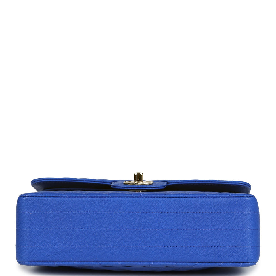 Chanel Small Classic Double Flap Blue Chevron Caviar Light Gold Hardware