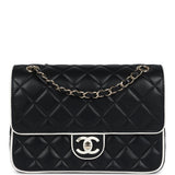 Chanel Small Graphic Frame Flap Bag Black and White Lambskin Light Gold Hardware