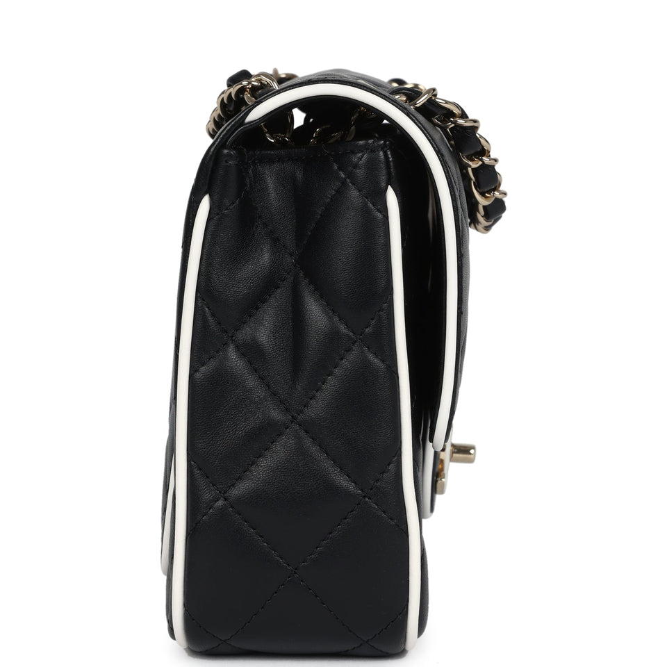 Chanel Small Graphic Frame Flap Bag Black and White Lambskin Light Gold Hardware