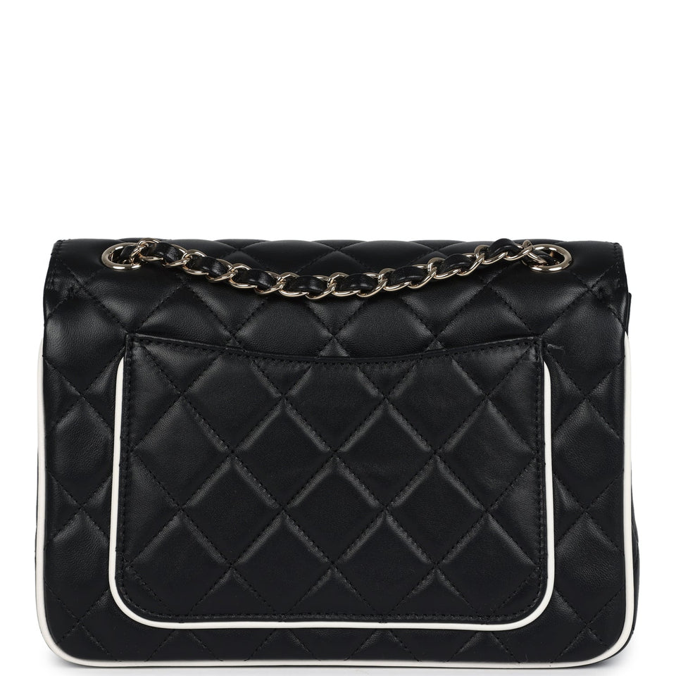 Chanel Small Graphic Frame Flap Bag Black and White Lambskin Light Gold Hardware