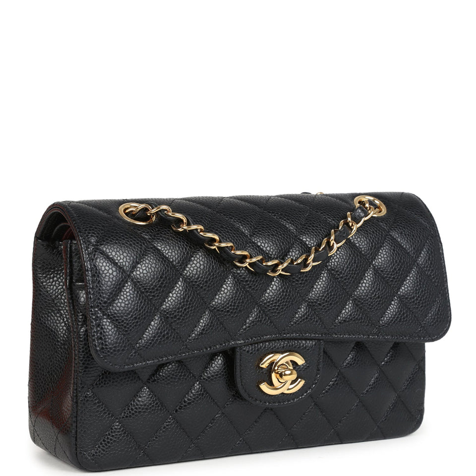 Chanel Small Classic Double Flap Bag Black Caviar Gold Hardware