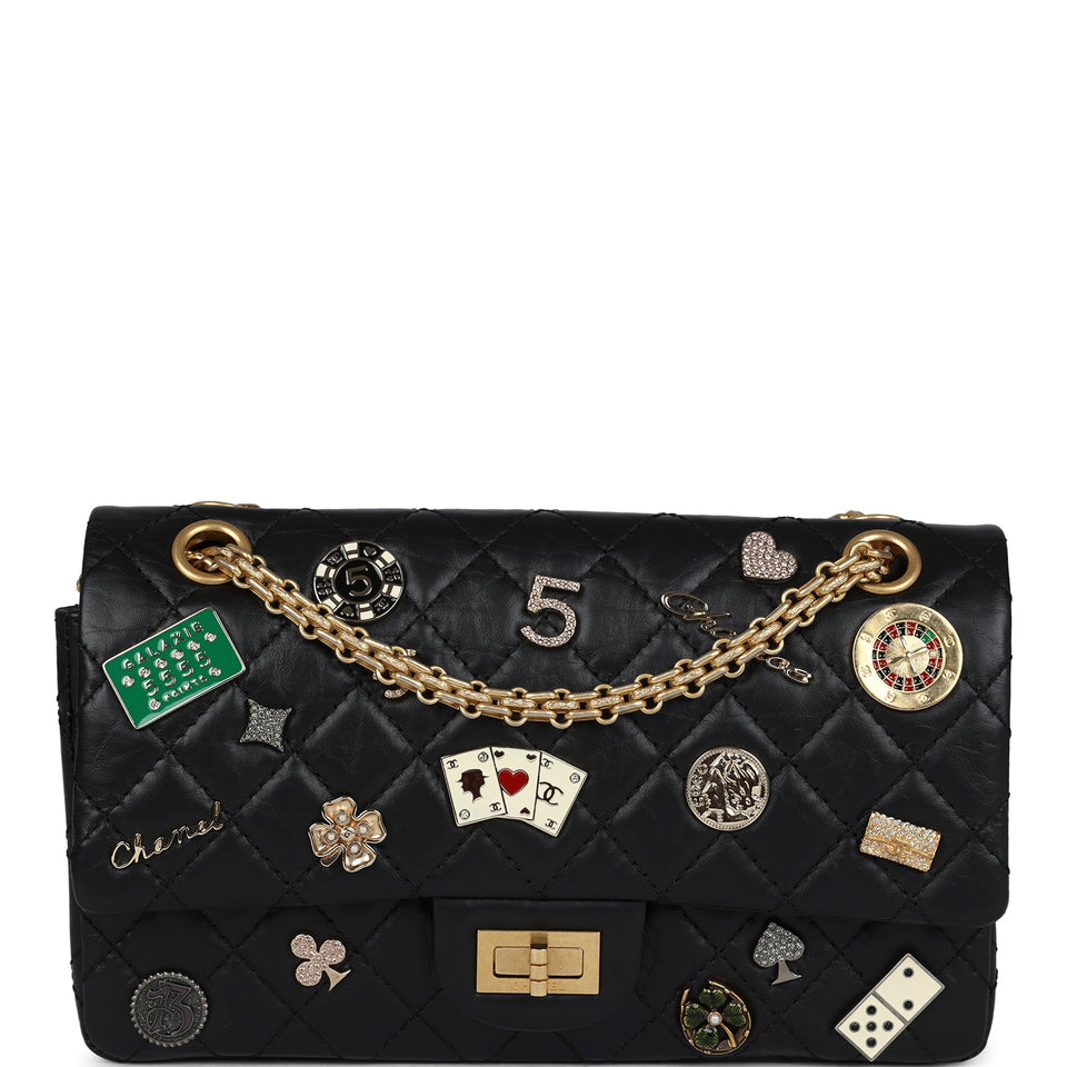 Chanel Small Reissue 225 2.55 Double Flap Lucky Charms Black Aged Calfskin Antique Gold Hardware