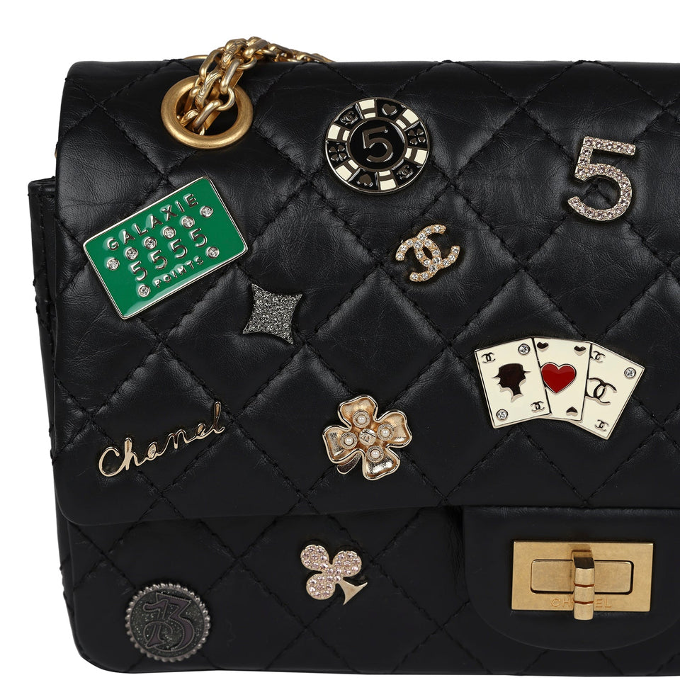 Chanel Small Reissue 225 2.55 Double Flap Lucky Charms Black Aged Calfskin Antique Gold Hardware