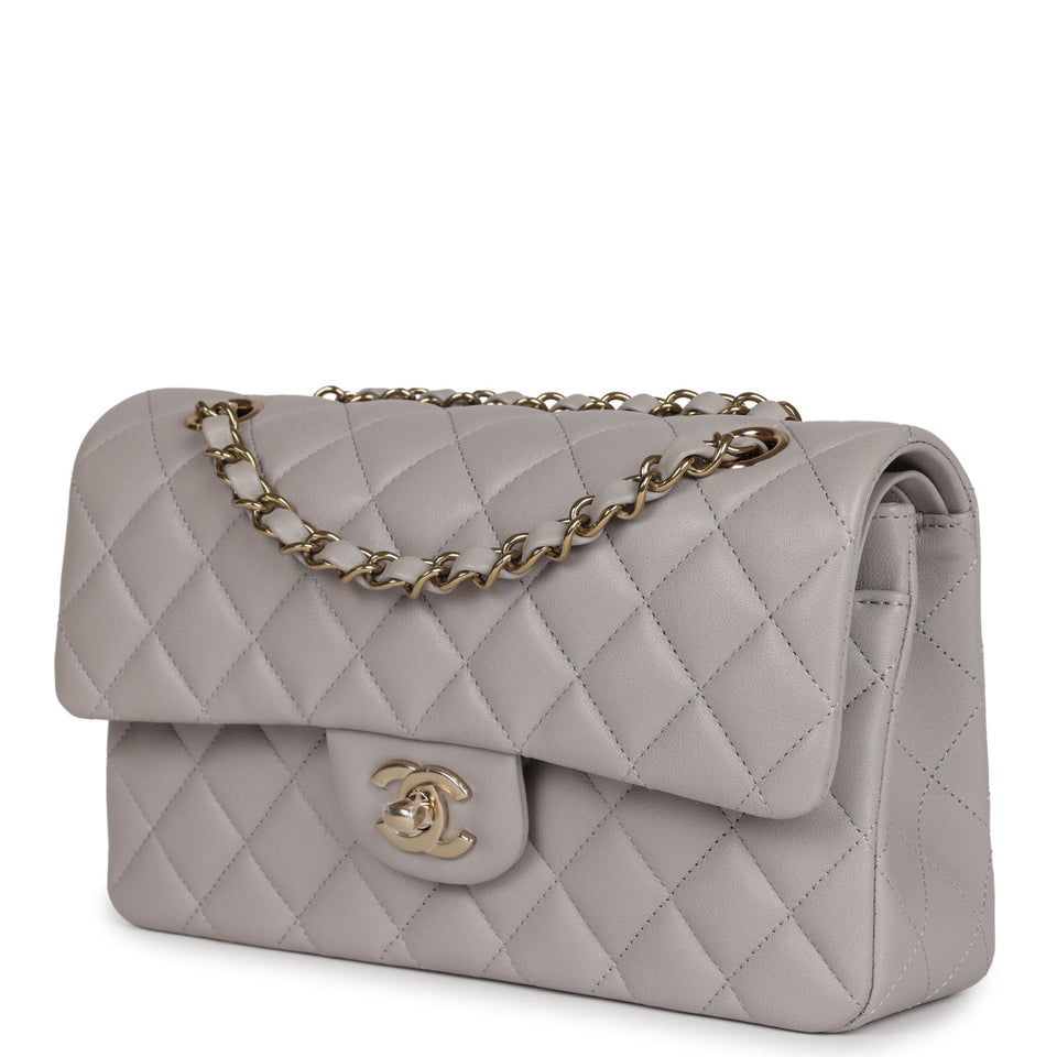 Chanel Small Classic Double Flap Bag Grey Lambskin Light Gold Hardware