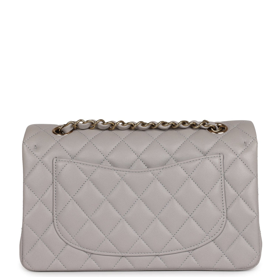 Chanel Small Classic Double Flap Bag Grey Lambskin Light Gold Hardware
