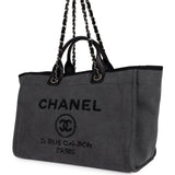 Chanel Medium Deauville Shopping Tote Dark Grey Denim Silver Hardware