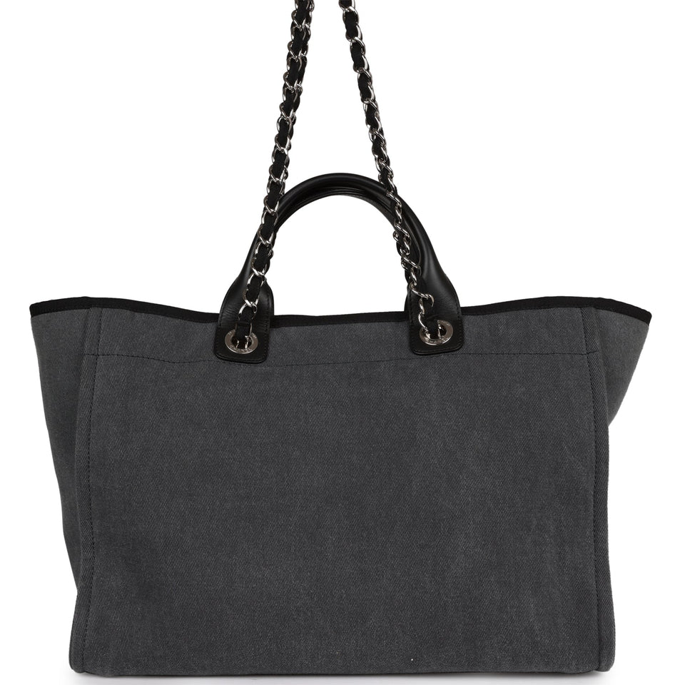 Chanel Medium Deauville Shopping Tote Dark Grey Denim Silver Hardware