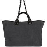 Chanel Medium Deauville Shopping Tote Dark Grey Denim Silver Hardware